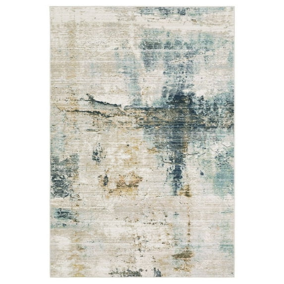Oriental Weavers Cavett Area Rug - CAV03 - 9'10" x 13' - in Ivory/ Blue - Modern Style, Stain Resistant, Family and Pet Friendly , Family, Dining, Living Room Rug