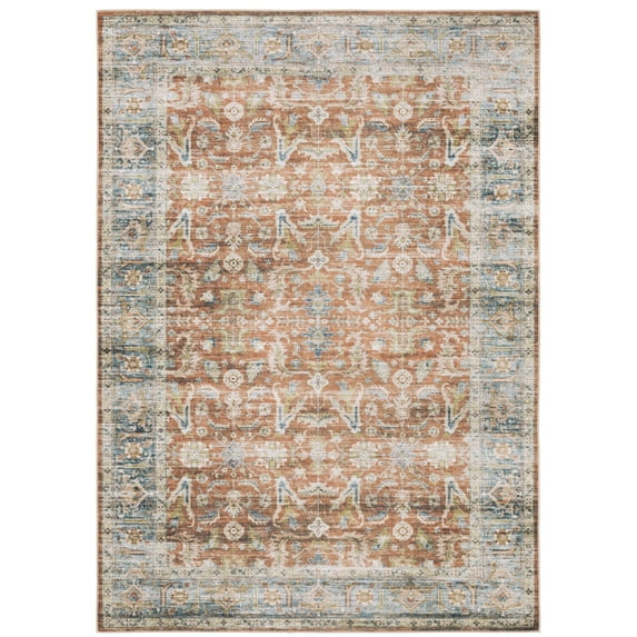 Oriental Weavers Charleston Washable Area Rug - CHA04 - 2' x 3' - in Rust/ Blue - Vintage Inspired, Non-Slip, Stain Resitant, Ultra Low Pile, Entryway, Bathroom Accent Rug