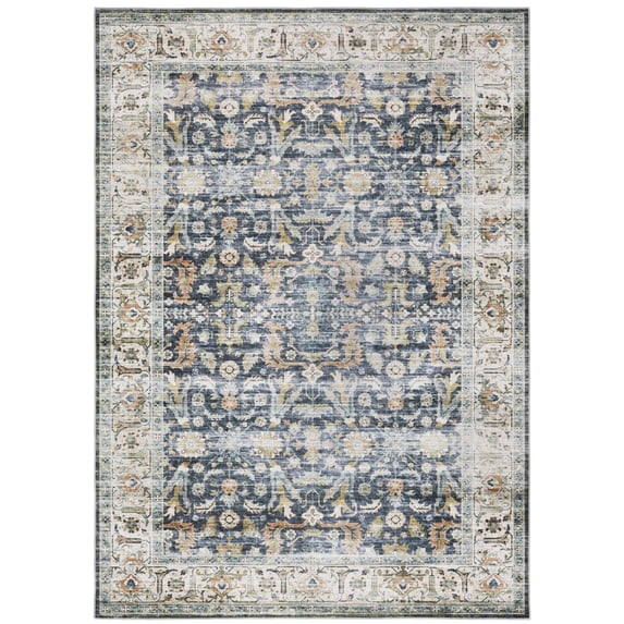 Oriental Weavers Charleston Washable Area Rug - CHA05 - 2' x 3' - in Blue/ Gold - Vintage Inspired, Non-Slip, Stain Resitant, Ultra Low Pile, Entryway, Bathroom Accent Rug