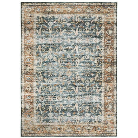 Oriental Weavers Charleston Washable Area Rug - CHA06 - 2' x 3' - in Blue/ Rust - Vintage Inspired, Non-Slip, Stain Resitant, Ultra Low Pile, Entryway, Bathroom Accent Rug