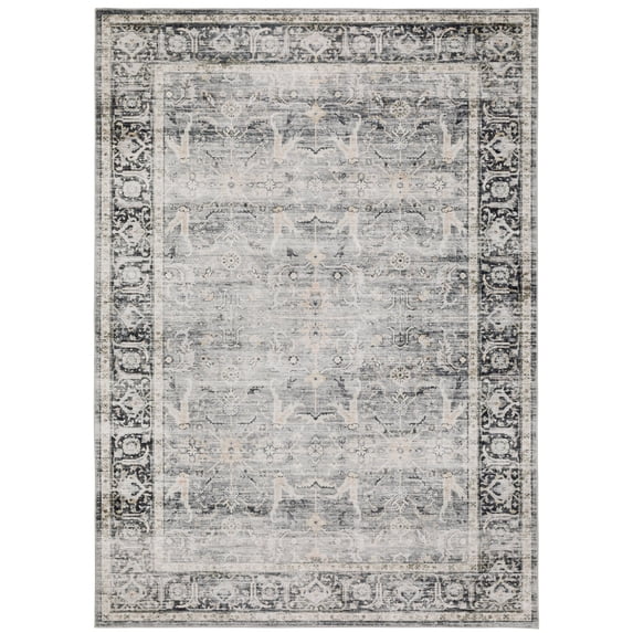 Oriental Weavers Charleston Washable Area Rug - CHA07 - 7'6" x 10' - in Charcoal/ Gray - Vintage Inspired, Non-Slip, Stain Resitant, Ultra Low Pile, Dining, Living Room Rug