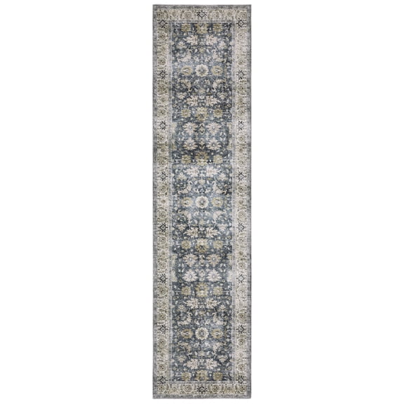 Oriental Weavers Charleston Washable Area Rug - CHA08 - 2' x 8' - in Blue/ Gold - Vintage Inspired, Non-Slip, Stain Resitant, Ultra Low Pile, Entryway, Hallway Runner Rug