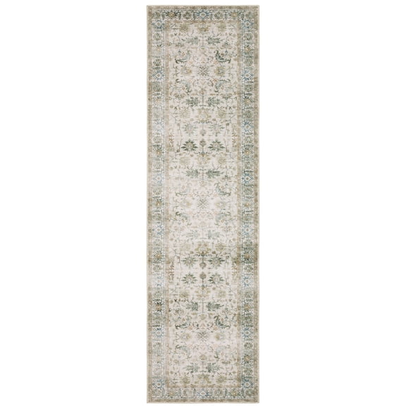 Oriental Weavers Charleston Washable Area Rug - CHA10 - 2' x 8' - in Gray/ Multi - Vintage Inspired, Non-Slip, Stain Resitant, Ultra Low Pile, Entryway, Hallway Runner Rug