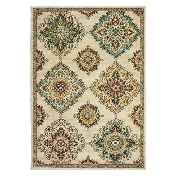 Sphinx Dawson Area Rug 8334A Beige Rings Petals 2' 3" x 7' 6" Rectangle