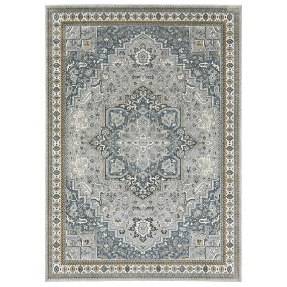 Oriental Weavers Ellington Area Rug - ELL02 - 6'7" x 9'6" - in Brown/ Blue - Vintage Inspired, Stain Resistant, Family and Pet Friendly , Dining, Living Room Rug