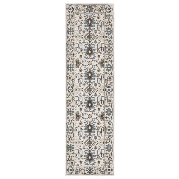 Oriental Weavers Ellington Area Rug - ELL10 - 2'3" x 7'6" - in Ivory/ Blue - Vintage Inspired, Stain Resistant, Family and Pet Friendly , Entryway, Hallway Runner Rug