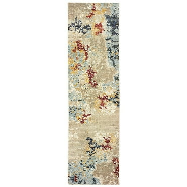 Oriental Weavers Evolution Area Rug - 8043K - 2'6" x 12' - in Beige/ Blue - Modern Style, Stain Resistant, Family and Pet Friendly , Entryway, Hallway Runner Rug