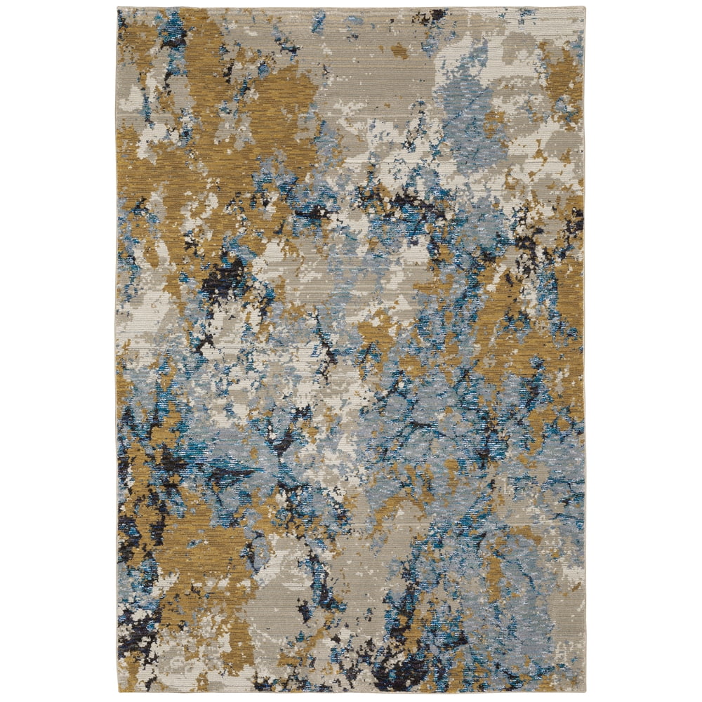 Evolution Blue and Gold Hand-knotted Wool Area Rug 3'3" x 5'2"