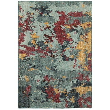 Oriental Weavers Evolution Area Rug - 8036C - 7'10" x 10'10" - in Blue/ Red - Modern Style, Stain Resistant, Family and Pet Friendly , Dining, Living Room Rug