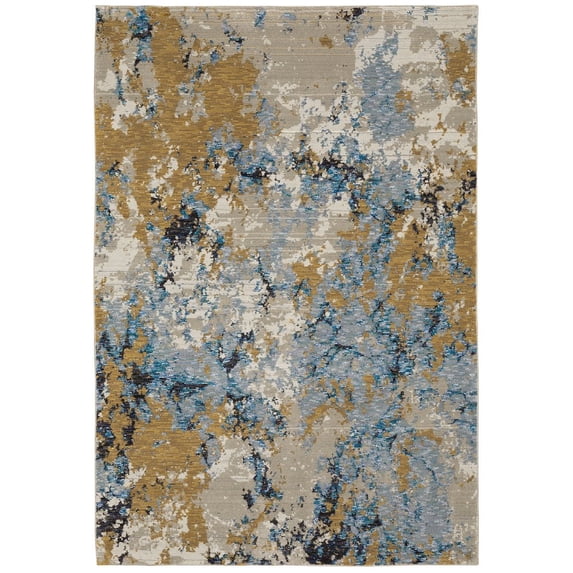 Oriental Weavers Evolution Area Rug - 0980A - 8'6" x 11'7" - in Blue/ Gold - Modern Industrial Style, Stain Resistant, Family and Pet Friendly , Dining, Living Room Rug