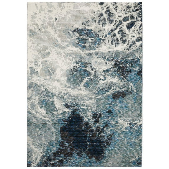 Oriental Weavers Evolution Area Rug - 0962A - 8'6" x 11'7" - in Blue/ Ivory - Modern Industrial Style, Stain Resistant, Family and Pet Friendly , Dining, Living Room Rug