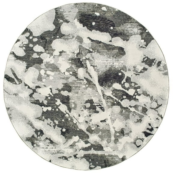 Oriental Weavers Evolution Area Rug - 8035B - 7'10" Round - in Charcoal/ White - Modern Style, Stain Resistant, Family and Pet Friendly , Dining Room Rug