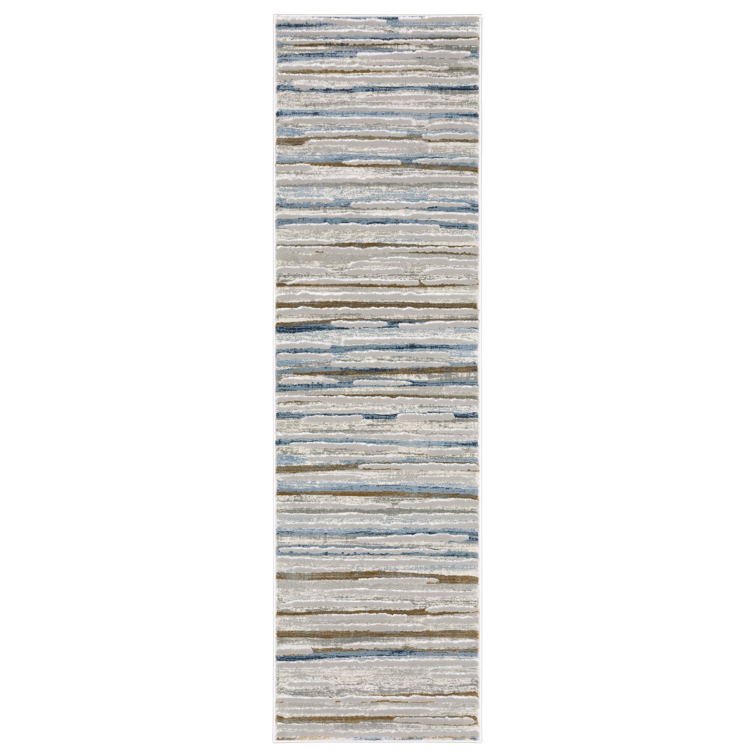 Easton Beige and Blue Striped Wool Runner Rug