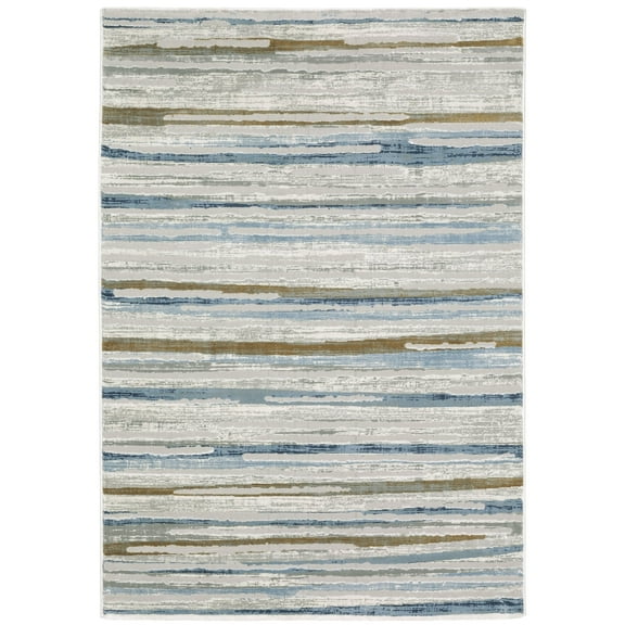 Oriental Weavers Easton Area Rug - 4514E - 6'7" x 9'6" - in Gray/ Blue - Modern Style, Stain Resistant, Family and Pet Friendly , Dining, Living Room Rug