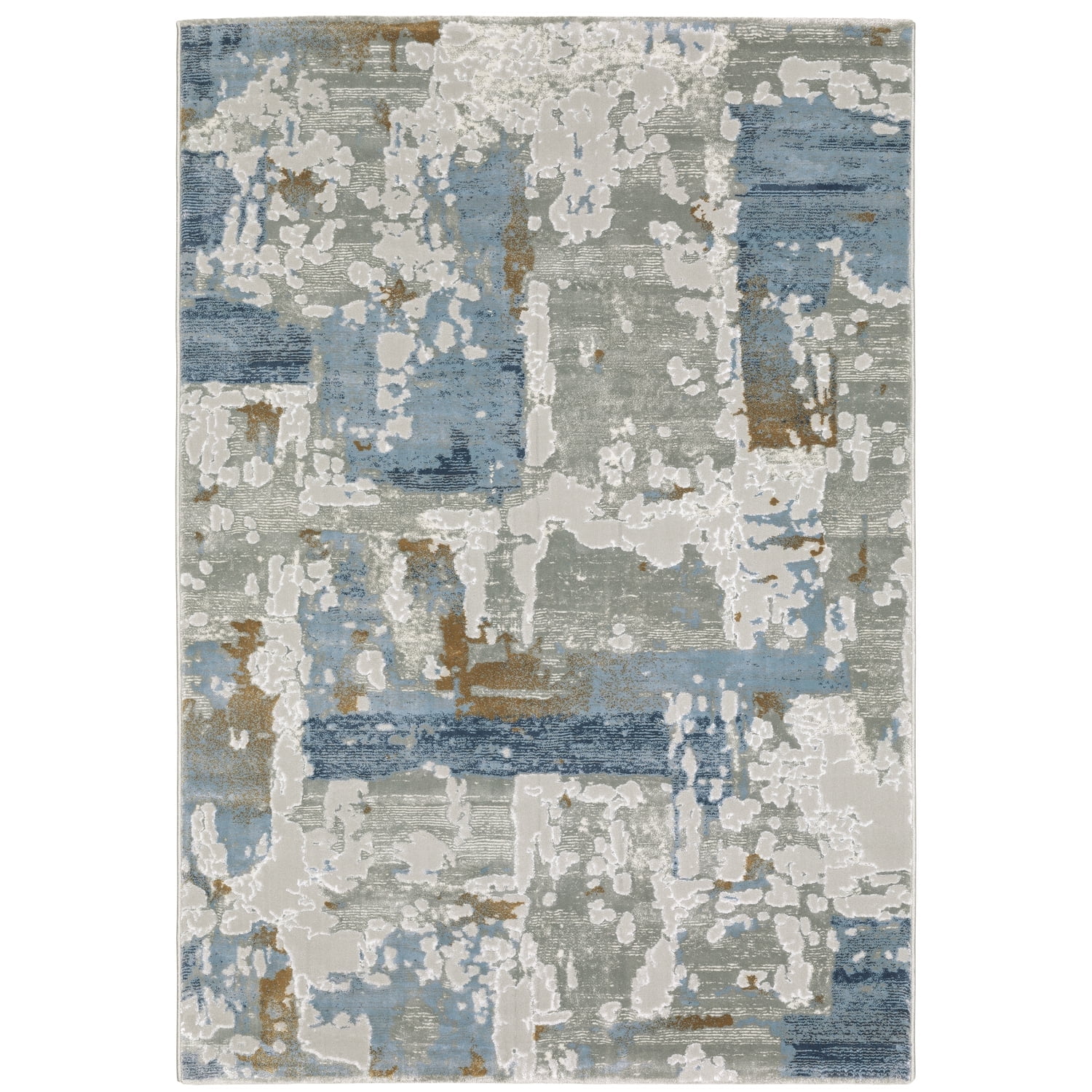 Easton Gray and Blue Abstract Wool Synthetic Area Rug 5'3" x 7'6"