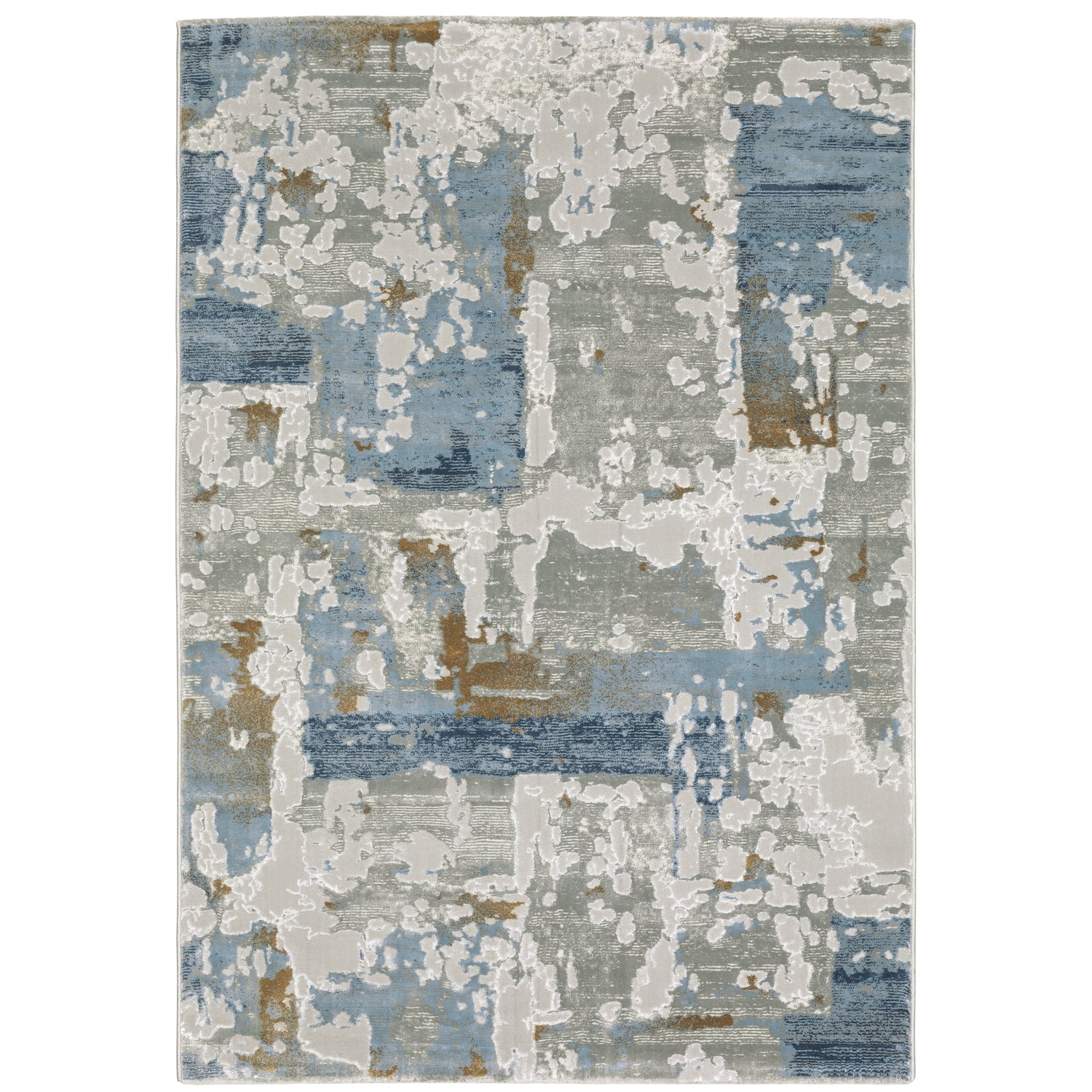 Easton Gray and Blue Abstract Wool Synthetic Area Rug 5'3" x 7'6"
