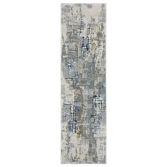 Oriental Weavers Easton Area Rug - 8111X - 2'3" x 7'6" - in Gray/ Blue - Modern Industrial Style, Stain Resistant, Family and Pet Friendly , Entryway, Hallway Runner Rug