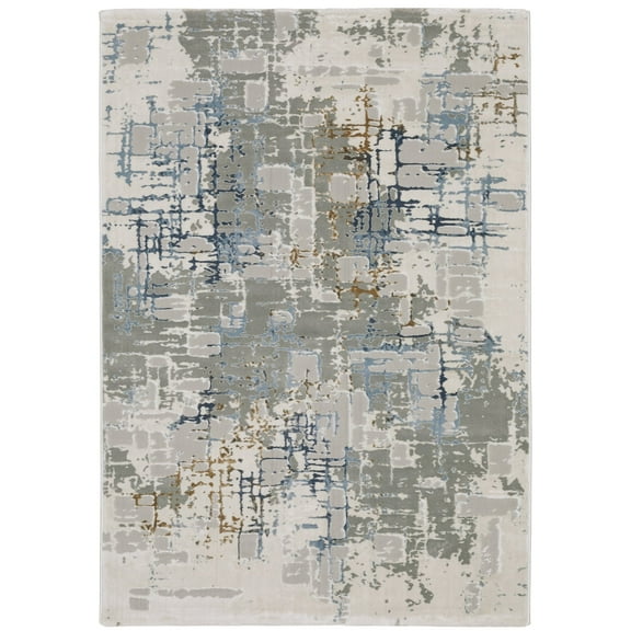 Oriental Weavers Easton Area Rug - 8111X - 9'10" x 12'10" - in Gray/ Blue - Modern Industrial Style, Stain Resistant, Family and Pet Friendly , Family, Dining, Living Room Rug