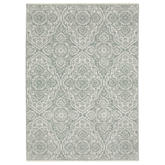 Oriental Weavers Echo Area Rug - ECH02 - 9'10" x 12'10" - in Teal/ Ivory - Vintage Inspired, Stain Resistant, Family and Pet Friendly , Family, Dining, Living Room Rug