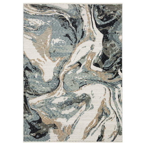 Oriental Weavers Echo ECH07 - Machine Woven Indoor Area Rug - 6'7" x 9'6" - in Steel Blue/ Ivory - Modern & Contemporary Style,Dining Room, Bedroom, Livingroom Rug