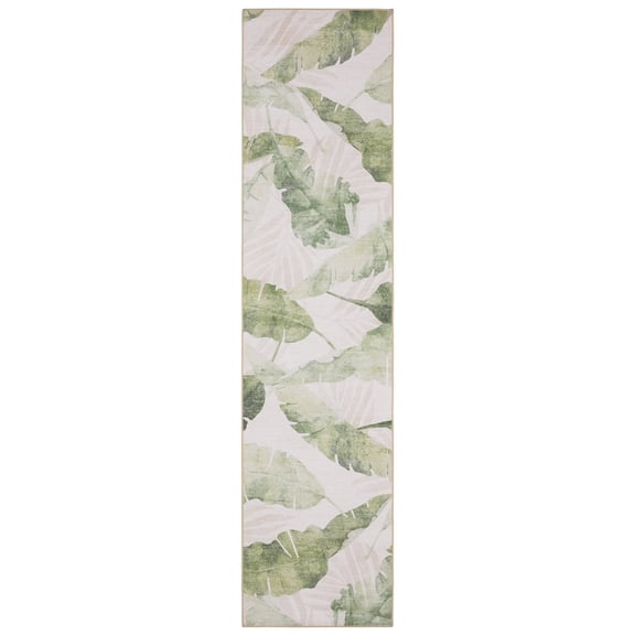 Oriental Weavers Fiji Washable Indoor/Outdoor Rug - FIJ02-2' x 8' - in Beige/Green - Tropical Style, Non-Slip, Stain Resitant, Ultra Low Pile, Patio, Outdoor Living Area Rug