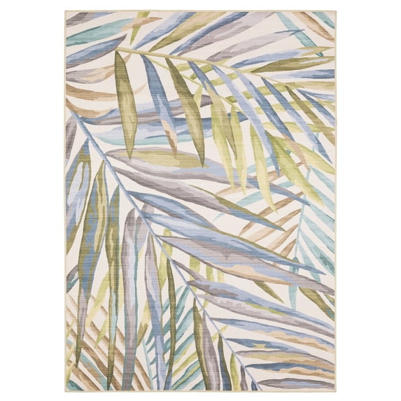 Oriental Weavers Fiji Washable Indoor/Outdoor Rug - FIJ03 - 5' x 7' - in Beige/ Multi - Tropical Style, Non-Slip, Stain Resitant, Ultra Low Pile, Patio, Outdoor Living Area Rug