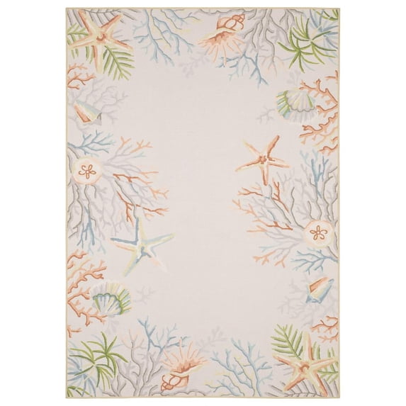 Oriental Weavers Fiji Washable Indoor/Outdoor Rug - FIJ06 - 7'6" x 10' - in Beige/ Multi - Nautical & Coastal, Non-Slip, Stain Resitant, Ultra Low Pile, Patio, Outdoor Living Area Rug