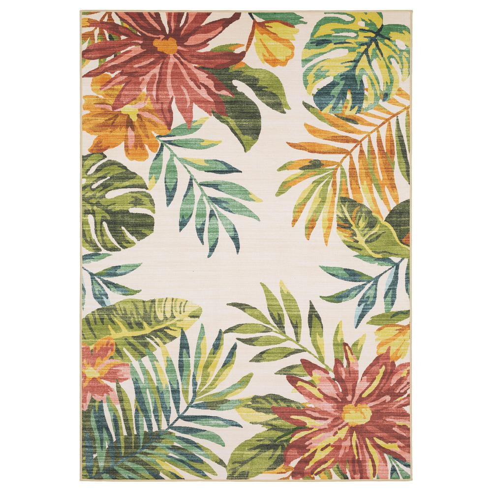 Beige and Multi Tropical Botanical Synthetic Area Rug, 2x3