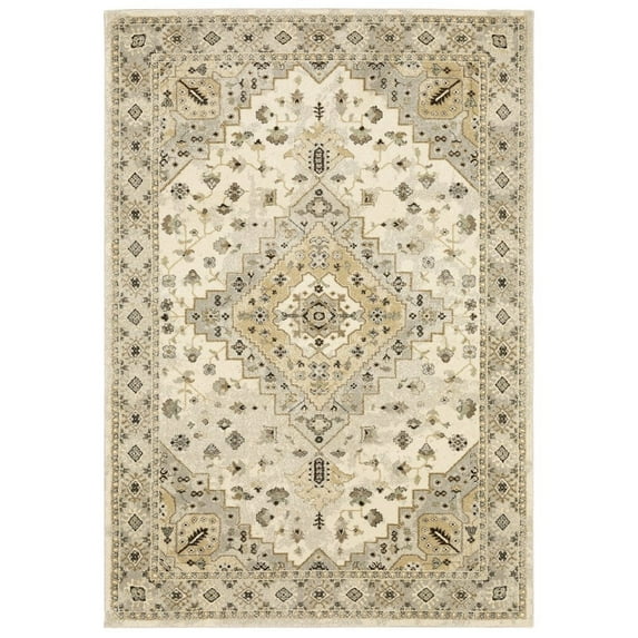 Oriental Weavers Florence Area Rug - 4332X - 9'10" x 12'10" - in Beige/ Gray - Vintage Inspired, Stain Resistant, Family and Pet Friendly , Family, Dining, Living Room Rug