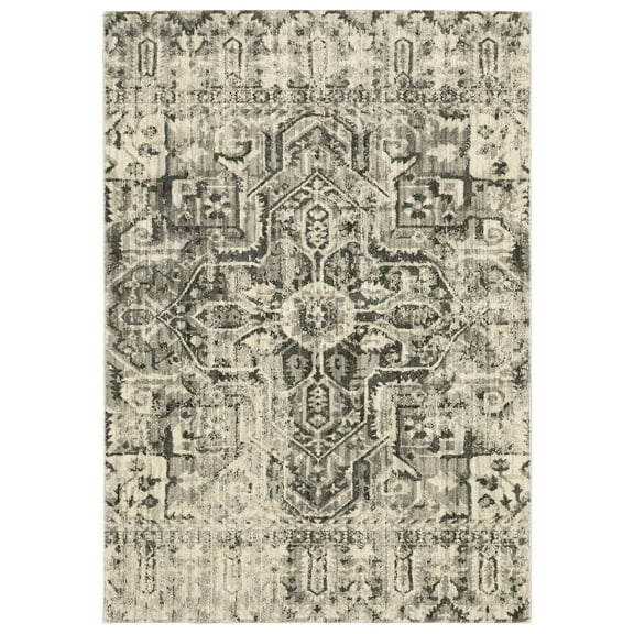 Oriental Weavers Florence Area Rug - 4333W - 9'10" x 12'10" - in Charcoal/ Ivory - Vintage Inspired, Stain Resistant, Family and Pet Friendly , Family, Dining, Living Room Rug