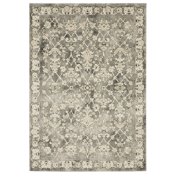 Oriental Weavers Florence Area Rug - 1002E - 9'10" x 12'10" - in Grey/ Beige - Vintage Inspired, Stain Resistant, Family and Pet Friendly , Family, Dining, Living Room Rug