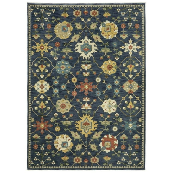 Oriental Weavers Francesca Area Rug - FR02L - 2' x 3' - in Blue/ Gold - Vintage Inspired, Stain Resistant, Family and Pet Friendly , Entryway, Bathroom Accent Rug