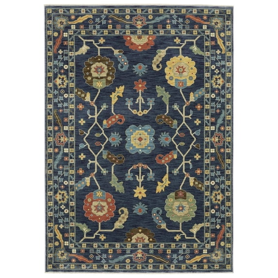Oriental Weavers Francesca Area Rug - FR03F - 2' x 3' - in Blue/ Gold - Vintage Inspired, Stain Resistant, Family and Pet Friendly , Entryway, Bathroom Accent Rug