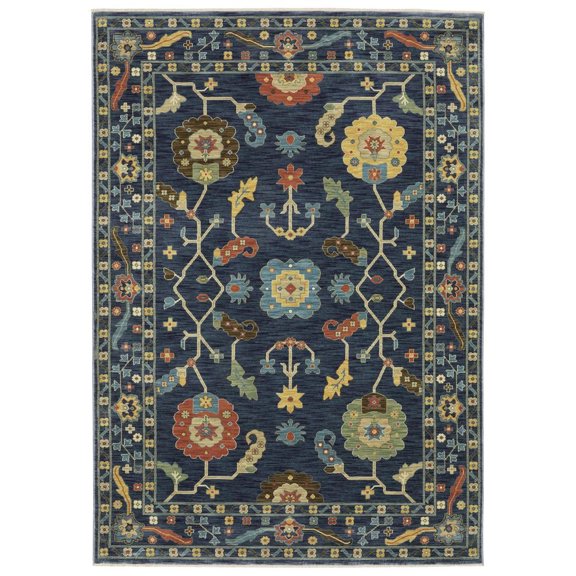 Oriental Weavers Francesca Area Rug - FR03F - 5'3" x 7'6" - in Blue/ Gold - Vintage Inspired, Stain Resistant, Family and Pet Friendly , Bedroom, Office Rug