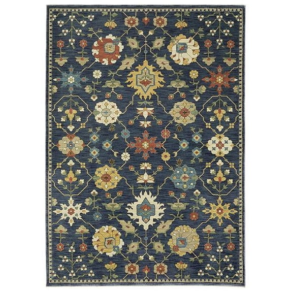 Oriental Weavers Francesca Area Rug - FR02L - 5'3" x 7'6" - in Blue/ Gold - Vintage Inspired, Stain Resistant, Family and Pet Friendly , Bedroom, Office Rug