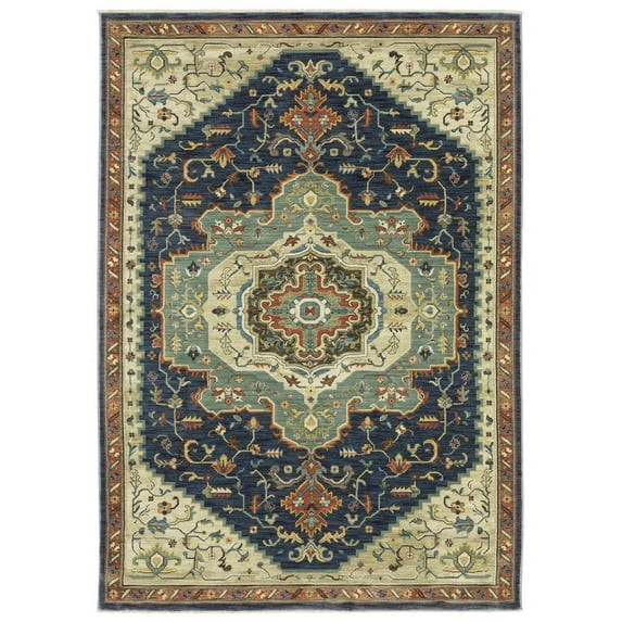 Oriental Weavers Francesca Area Rug - FR09F - 5'3" x 7'6" - in Blue/ Multi - Vintage Inspired, Stain Resistant, Family and Pet Friendly , Bedroom, Office Rug