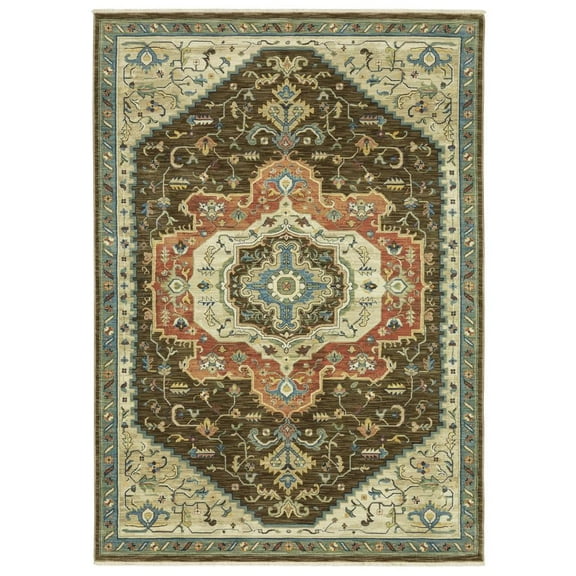 Oriental Weavers Francesca Area Rug - FR09M - 2' x 3' - in Brown/ Orange - Vintage Inspired, Stain Resistant, Family and Pet Friendly , Entryway, Bathroom Accent Rug