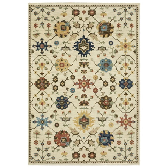 Oriental Weavers Francesca Area Rug - FR02M - 3'3" x 5' - in Ivory/ Gold - Vintage Inspired, Stain Resistant, Family and Pet Friendly , Entrway, Bedroom Rug