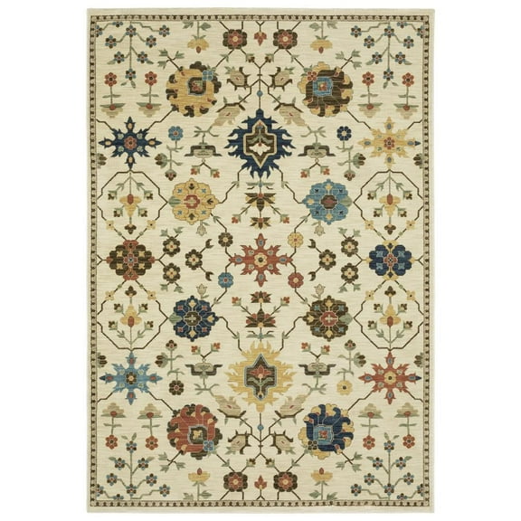 Oriental Weavers Francesca Area Rug - FR02M - 5'3" x 7'6" - in Ivory/ Gold - Vintage Inspired, Stain Resistant, Family and Pet Friendly , Bedroom, Office Rug