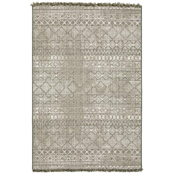 Oriental Weavers Gillian Indoor/Outdoor Rug - 4925A - 5'3" x 7'3" - in Beige/ Black - Classic Casual Style, Water, Stain and Fade Resistant, Hose Clean, Patio, Outdoor Living Area Rug