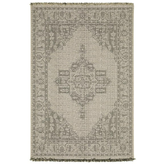 Oriental Weavers Gillian Indoor/Outdoor Rug - 5094X - 5'3" x 7'3" - in Beige/ Black - Classic Casual Style, Water, Stain and Fade Resistant, Hose Clean, Patio, Outdoor Living Area Rug