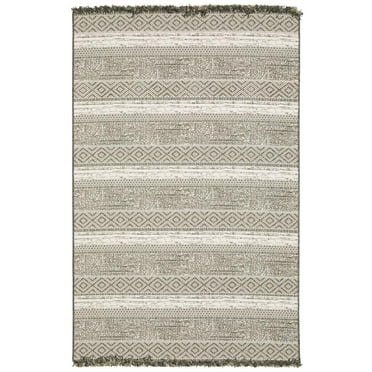 Oriental Weavers Gillian Indoor/Outdoor Rug - 1622E - 6'7" x 9'2" - in Beige/ Black - Southwestern Lodge Style, Water, Stain and Fade Resistant, Hose Clean, Patio, Outdoor Living Area Rug