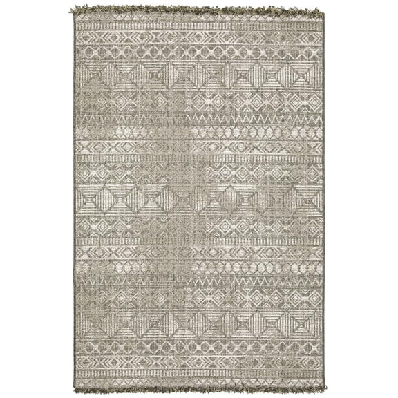 Oriental Weavers Gillian Indoor/Outdoor Rug - 4925A - 7'10" x 10' - in Beige/ Black - Classic Casual Style, Water, Stain and Fade Resistant, Hose Clean, Patio, Outdoor Living Area Rug