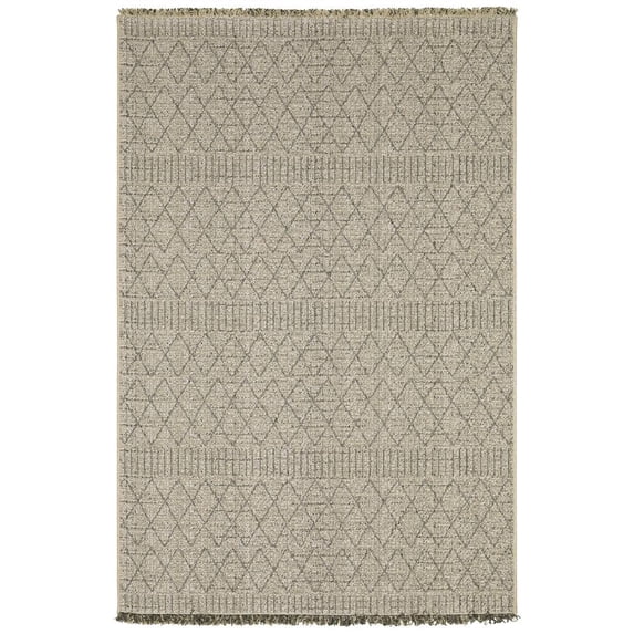 Oriental Weavers Gillian Indoor/Outdoor Rug - 5560J - 7'10" x 10' - in Beige/ Black - Classic Casual Style, Water, Stain and Fade Resistant, Hose Clean, Patio, Outdoor Living Area Rug