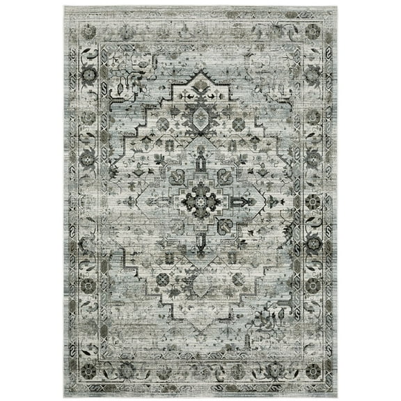 Oriental Weavers Gemini Area Rug - 020Z2 - 3'10" x 5'5" - in Grey/ Blue - Modern Style, Stain Resistant, Family and Pet Friendly , Entrway, Bedroom Rug