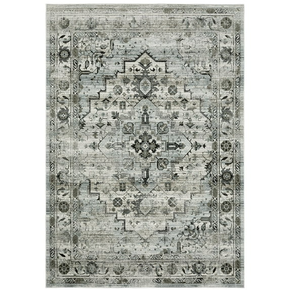 Oriental Weavers Gemini Area Rug - 020Z2 - 6'7" x 9'6" - in Gray/ Blue - Modern Style, Stain Resistant, Family and Pet Friendly , Dining, Living Room Rug