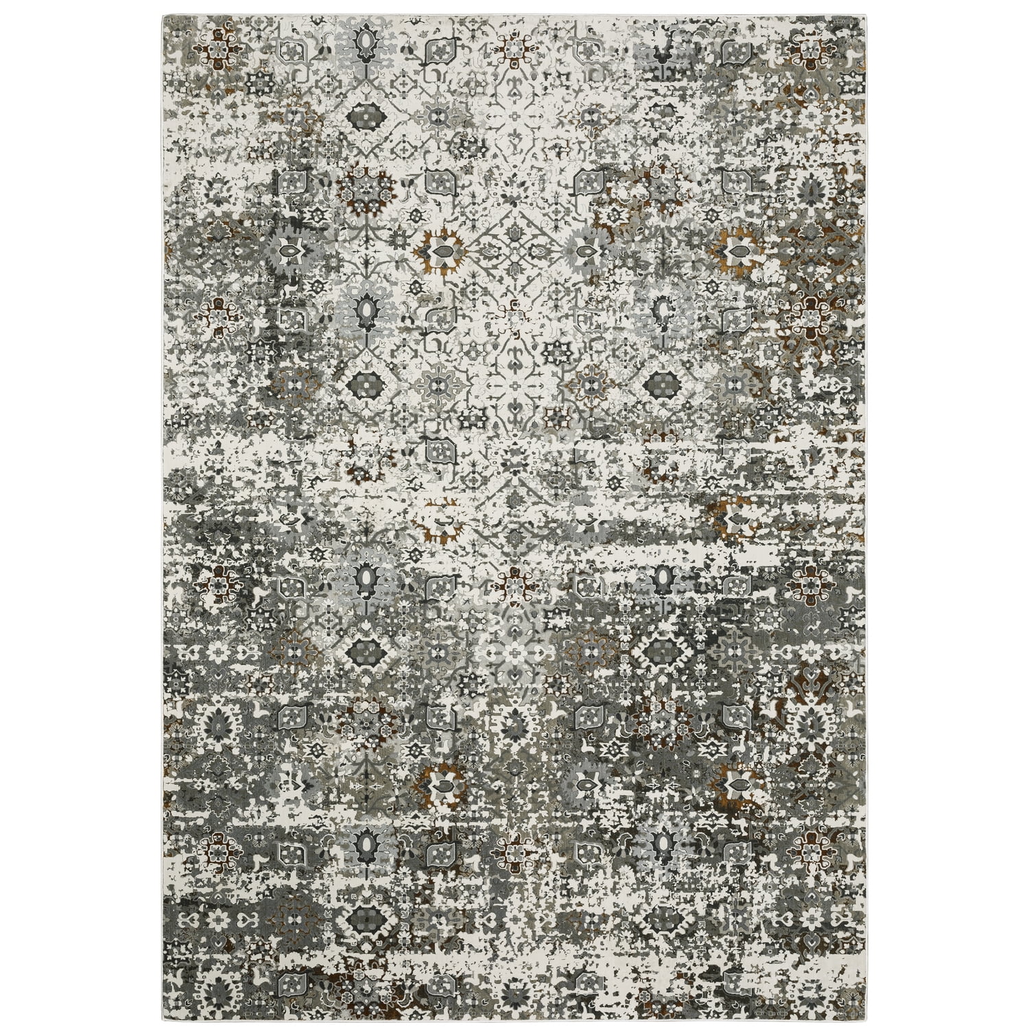 Ivory and Multi Oriental Synthetic Rectangular Area Rug 3'10" x 5'5"