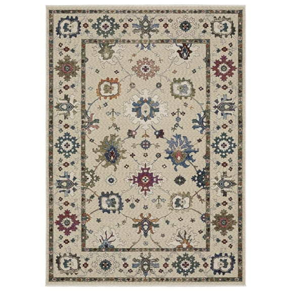 Oriental Weavers Hastings Area Rug - HA01W - 3'10" x 5'5" - in Ivory/ Multi - Vintage Inspired, Stain Resistant, Family and Pet Friendly , Entrway, Bedroom Rug