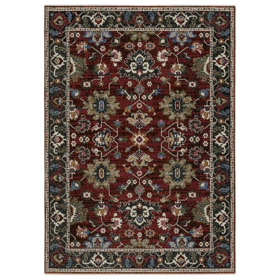 Oriental Weavers Hastings Area Rug - HA03V - 6'7" x 9'6" - in Red/ Multi - Vintage Inspired, Stain Resistant, Family and Pet Friendly , Dining, Living Room Rug