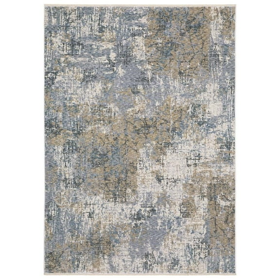 Oriental Weavers Hayden Area Rug - HAY08 - 5'3" x 7'6" - in Beige/ Blue - Modern Style, Stain Resistant, Family and Pet Friendly , Bedroom, Office Rug